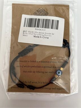 Blue Evil Eye 7-Knots Protection Bracelet Anklet - Black String NWT
